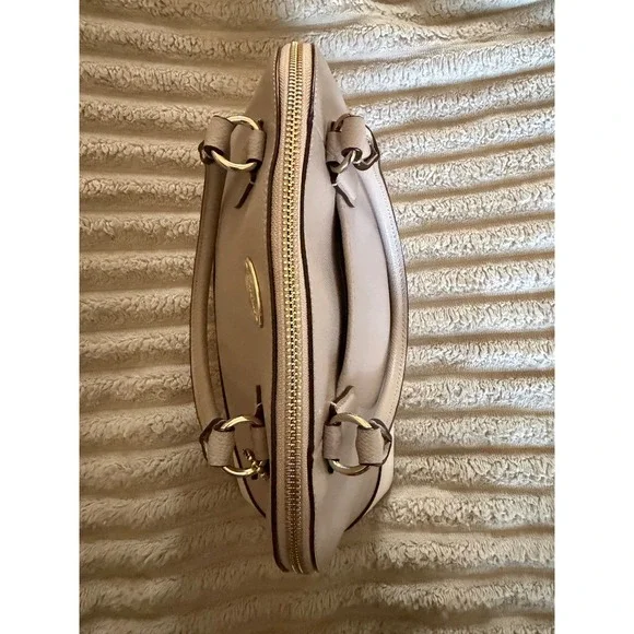 Coach Bicolor Crossgrain Leather Cora Dome Satchel Taupe Cream Handbag - Picture 12 of 13